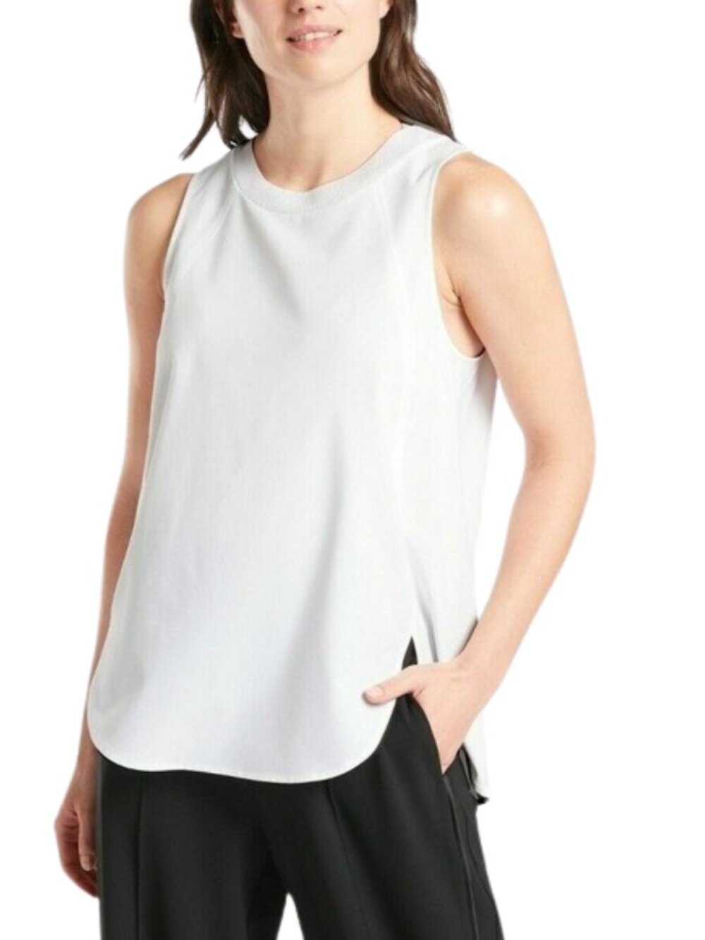 Athleta Zephyr Crew Neck Muscle Tank Top Athleisure Workout White - Medium